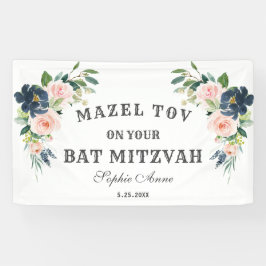 Blush Navy Blumen Bat Mitzvah Begrüßungszeichen Banner