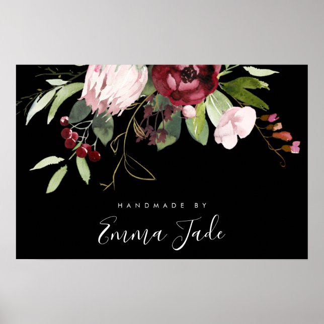 BLUSH NAVY BURGUNDY PROTEA FLORAL BUSINY POSTER (Vorne)