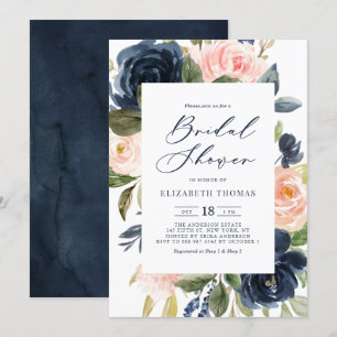 Blush & Navy Floral Frame Brautparty Einladung