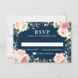 Blush Navy Floral Geometric Botanical Wedding RSVP