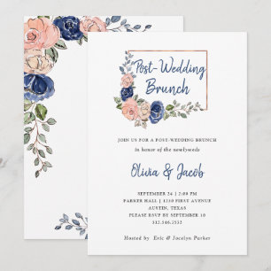 Blush Navy Floral Geometric   Post Wedding Brunch Einladung