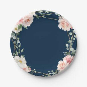 Blush Navy Floral Gold Geometric Botanical Wedding Pappteller