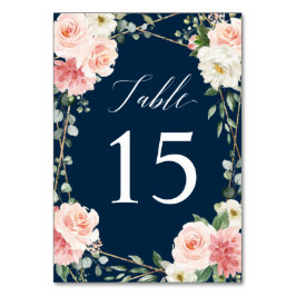 Blush Navy Floral Gold Geometric Botanical Wedding Tischnummer