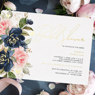 Blush Navy Gold Butterfly Bridal Dusche Folieneinladung