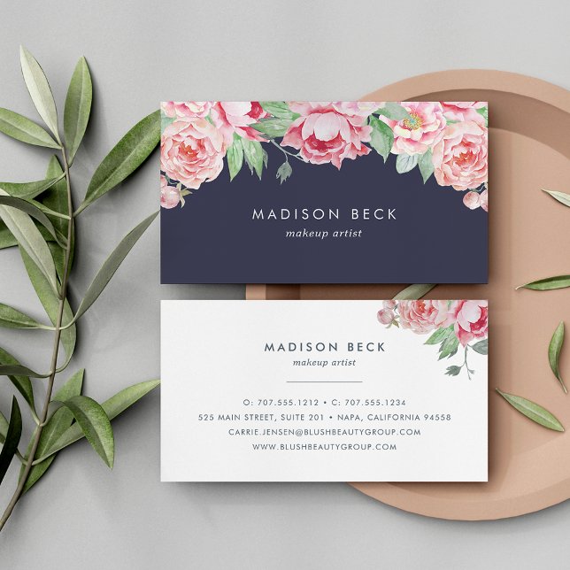 Blush & Navy Peony Visitenkarte (Von Creator hochgeladen)