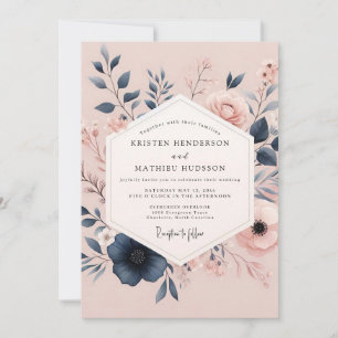 Blush & Navy Poetic Bloom Hochzeit Einladung