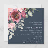 BLUSH NAVY ROTE ROSE FLORAL BRAUTPARTY INVITE