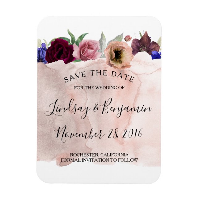 Blush Navy und Burgund Floral Save the Date Magnet (Vertikal)