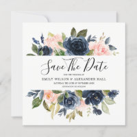 Blush & Navy Wasserfarbe Blume Hochzeit