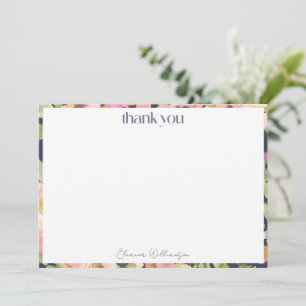 Blush Navy Wasserfarbe Blumenbenutzerdefiniertes B Dankeskarte