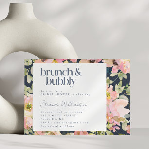 Blush Navy Wasserfarbe Blumenbrunch Bubbly Bridal Einladung