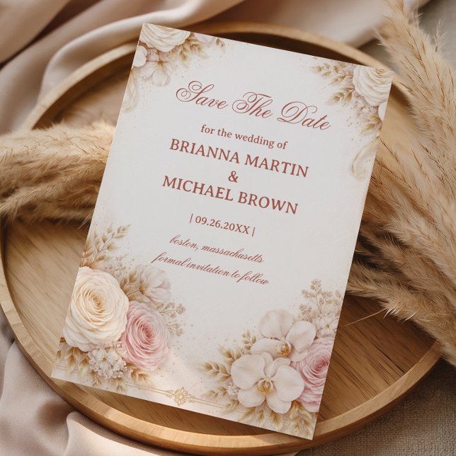 Blush Neutral Floral Elegant Save The Date (Von Creator hochgeladen)
