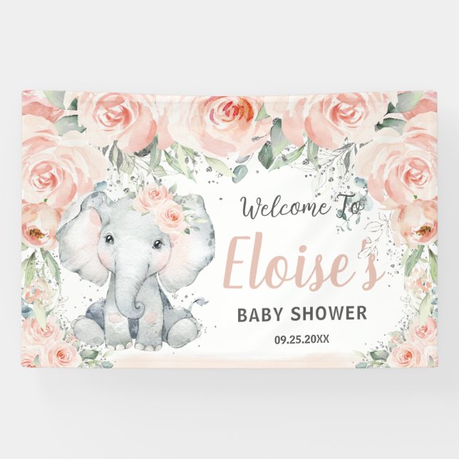 Blush Niedlich Elephant Baby Dusche Hintergrund Banner (Horizontal)