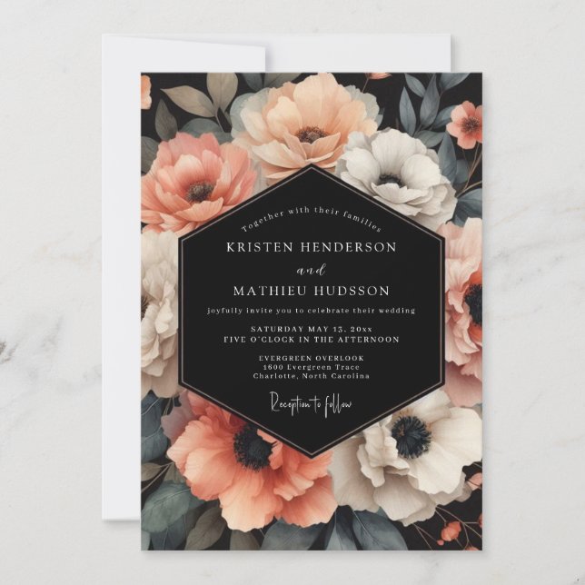 Blush Nocturne Bloom Hochzeit Einladung (Vorderseite)