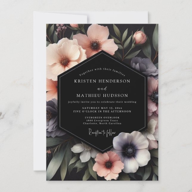 Blush Noir Moody Hochzeit Einladung (Vorderseite)