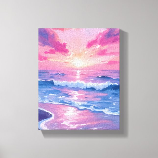 Blush Ocean Sunset Waves Watercolor Leinwanddruck (Vorderseite)