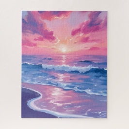 Blush Ocean Sunset Waves Watercolor Puzzle