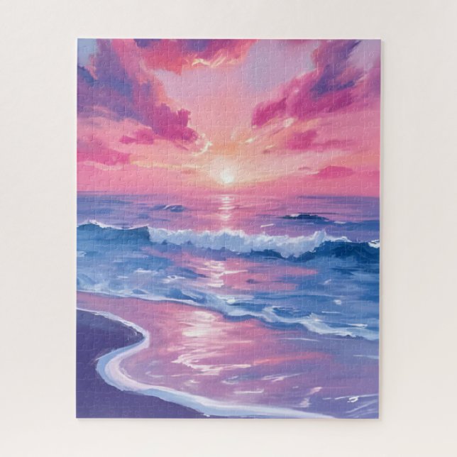 Blush Ocean Sunset Waves Watercolor Puzzle (Vertikal)