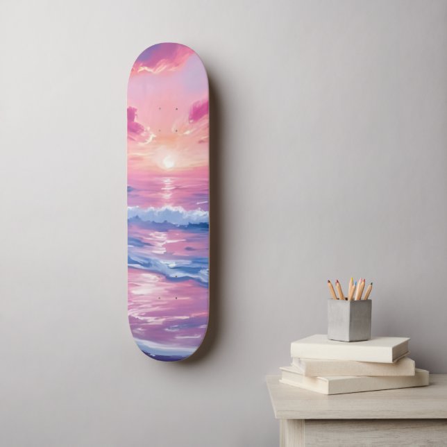 Blush Ocean Sunset Waves Watercolor Skateboard (Wandkunst)