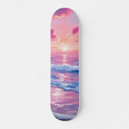 Blush Ocean Sunset Waves Watercolor Skateboard