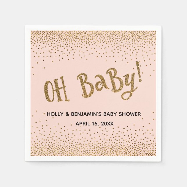 Blush "Oh Baby!" Gold Glitzer Confetti-Namen, Datu Serviette (Vorderseite)