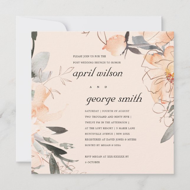 BLUSH ORANGE FLORAL POST WEDING BRUNCH INVITE DANKESKARTE (Vorderseite)