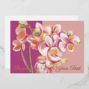 Blush Orchid Watercolor Cheminée Personalisiert Folien Feiertagskarte