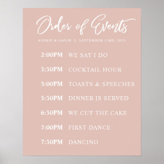 Blush Order of Events Wedding Day Plakat