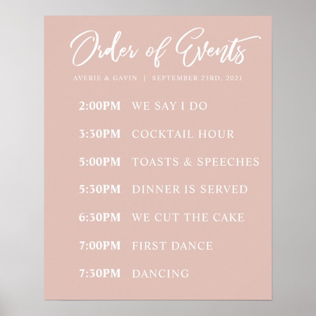 Blush Order of Events Wedding Day Plakat (Vorne)