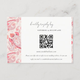 Blush Paisley Typografy Wedding RSVP QR Code Begleitkarte