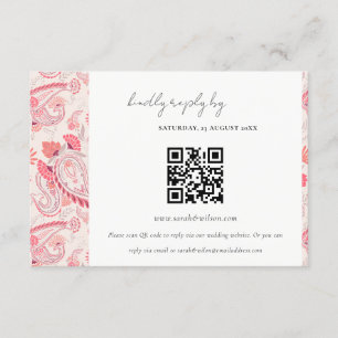 Blush Paisley Typografy Wedding RSVP QR Code Begleitkarte