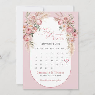 Blush Pampas boho arch eucalyptus calendar Save The Date