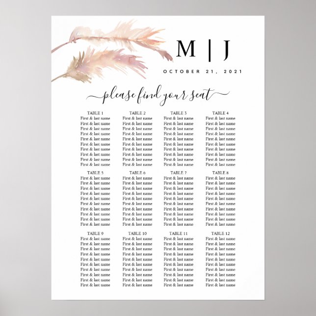 Blush Pampas Grass Hochzeitstabelle Poster (Vorne)