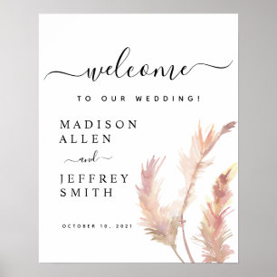 Blush Pampas Grass Minimalistisch Hochzeit Begrüßu Poster