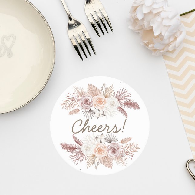 Blush Pampas Grass Wedding Coaster Runder Pappuntersetzer (Von Creator hochgeladen)