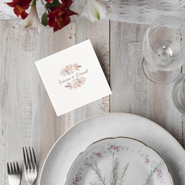 Blush Pampas Grass Wedding Cocktail Napkin Serviette (Von Creator hochgeladen)