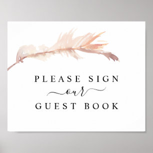 Blush Pampas Grass Wedding Guest Book Sign Poster