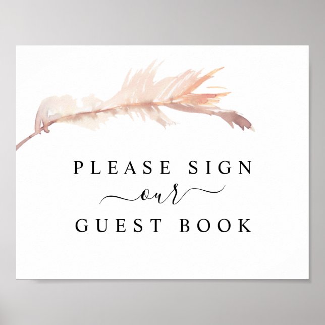 Blush Pampas Grass Wedding Guest Book Sign Poster (Vorne)