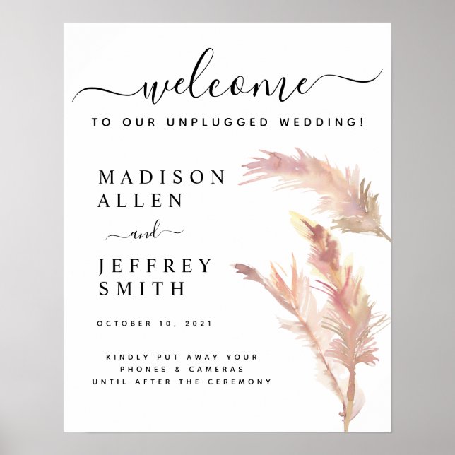 Blush Pampas Grass Wedding Unplugged Willkommensze Poster (Vorne)