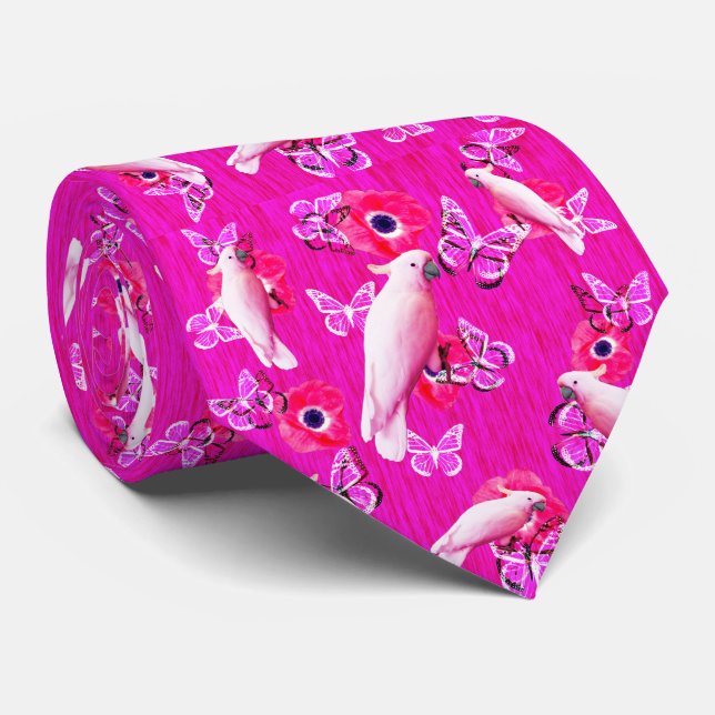Blush Paradies: Kakados und Schmetterlinge Harmoni Krawatte (Gerollt)