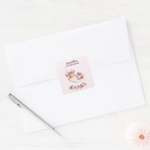 Blush Patisserie Café Benutzerdefinierte Marke Quadratischer Aufkleber