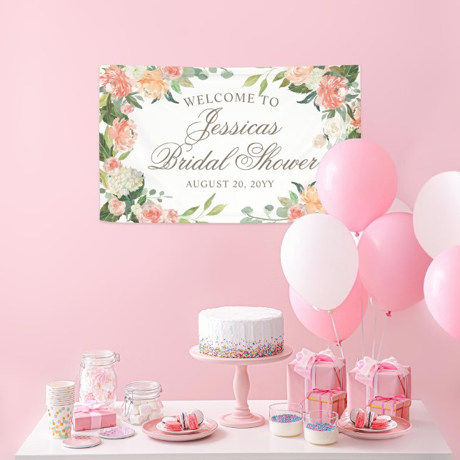 Blush Peach Aquarell Blumendusche Willkommen Banner (Von Creator hochgeladen)