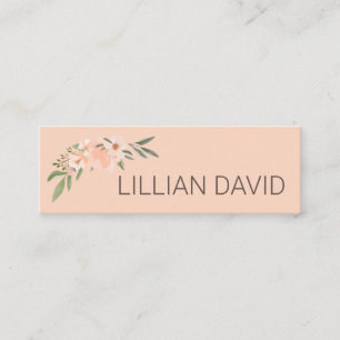 Blush Peach Aquarell Rose und Grünflächen Mini Visitenkarte