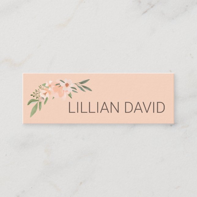 Blush Peach Aquarell Rose und Grünflächen Mini Visitenkarte (Vorderseite)