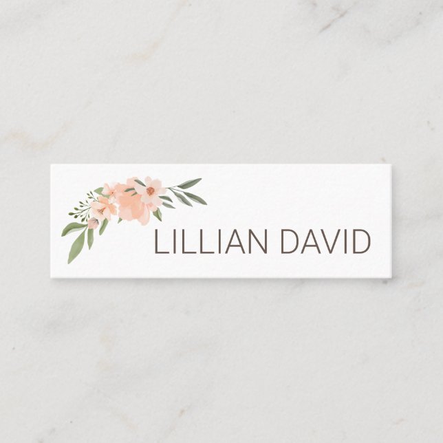 Blush Peach Aquarell Rose und Grünflächen Mini Visitenkarte (Vorderseite)