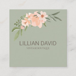 Blush Peach Aquarell Rose und Grünflächen Quadratische Visitenkarte