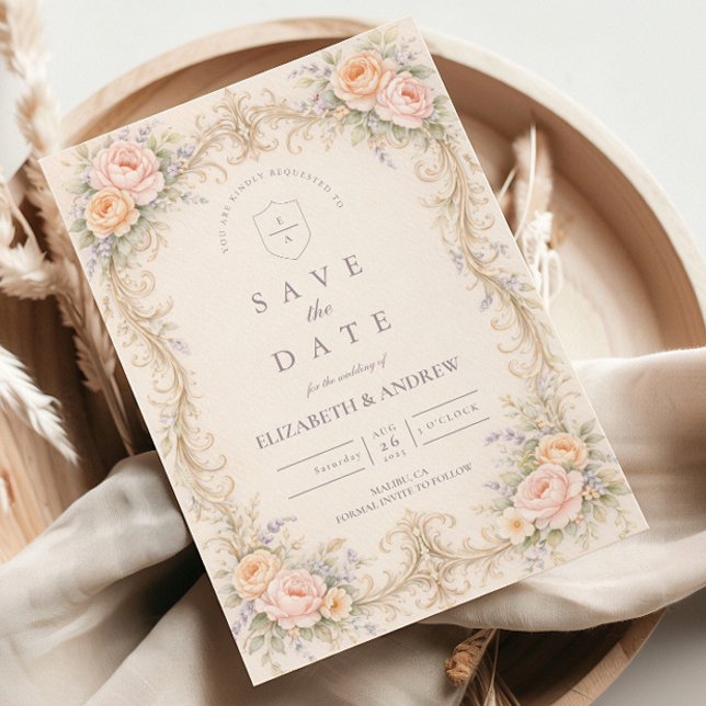 Blush Peach Baroque Rose Wedding Save The Date (Von Creator hochgeladen)