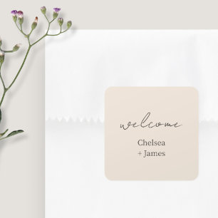 Blush Peach   Begrüßung von Chic Script Quadratischer Aufkleber
