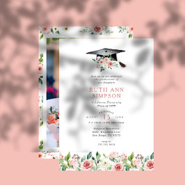 Blush & Peach Bloral Cap Foto Graduation Party Einladung