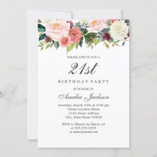 Blush Peach Botanical Floral 21. Geburtstag Einladung